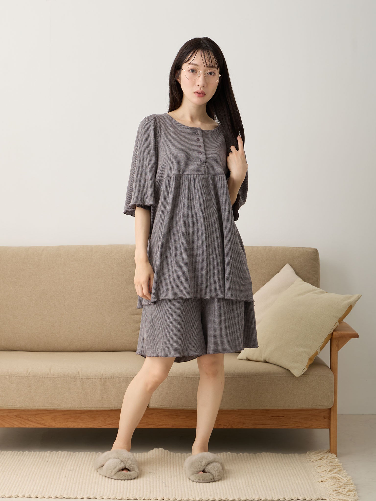 ハンドメイド ソランちゃん パジャマ 半袖セット 小花柄ワッフル