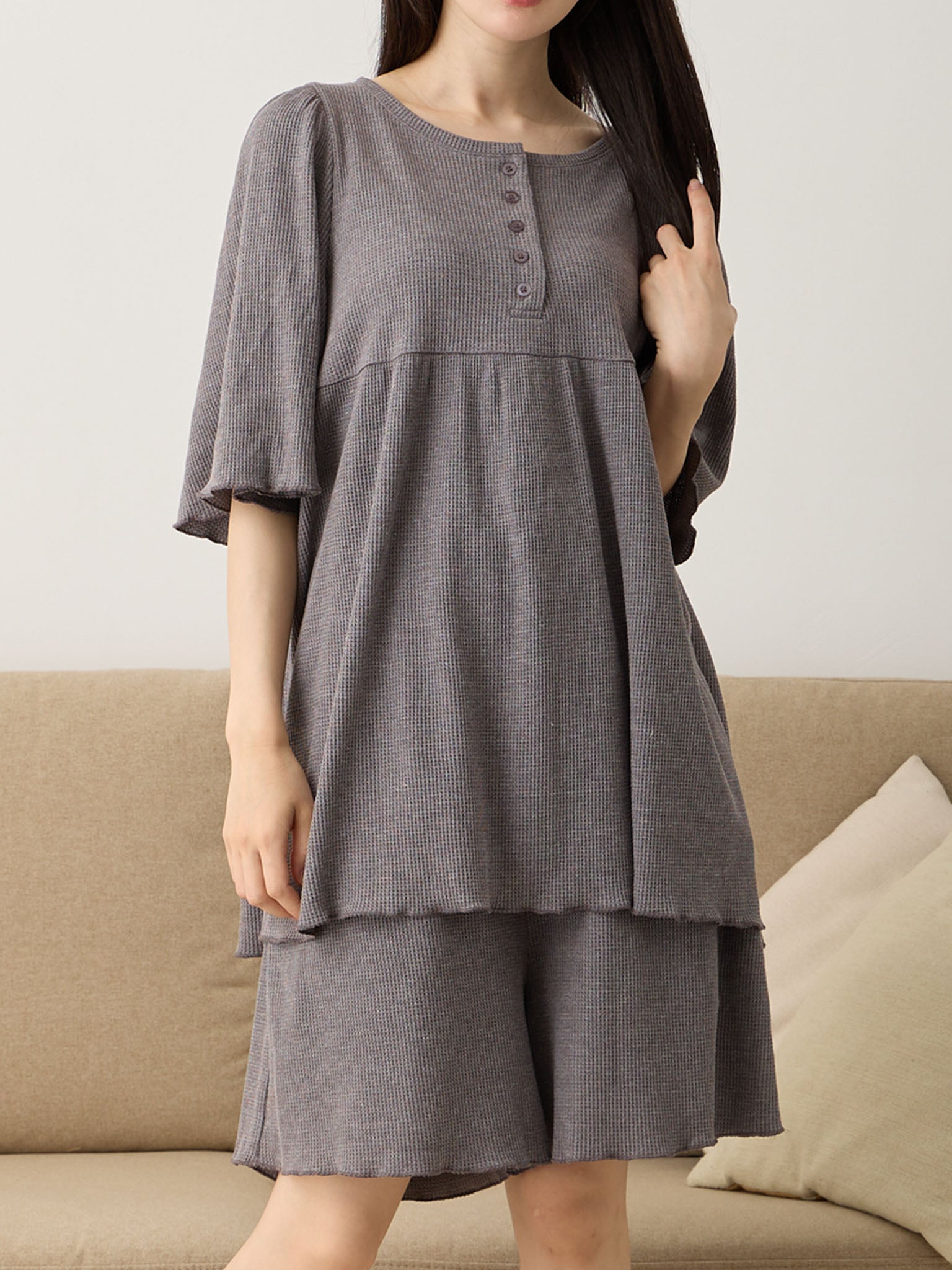 はらまき付きワッフルパジャマセット Charcoal – honono for mom&baby