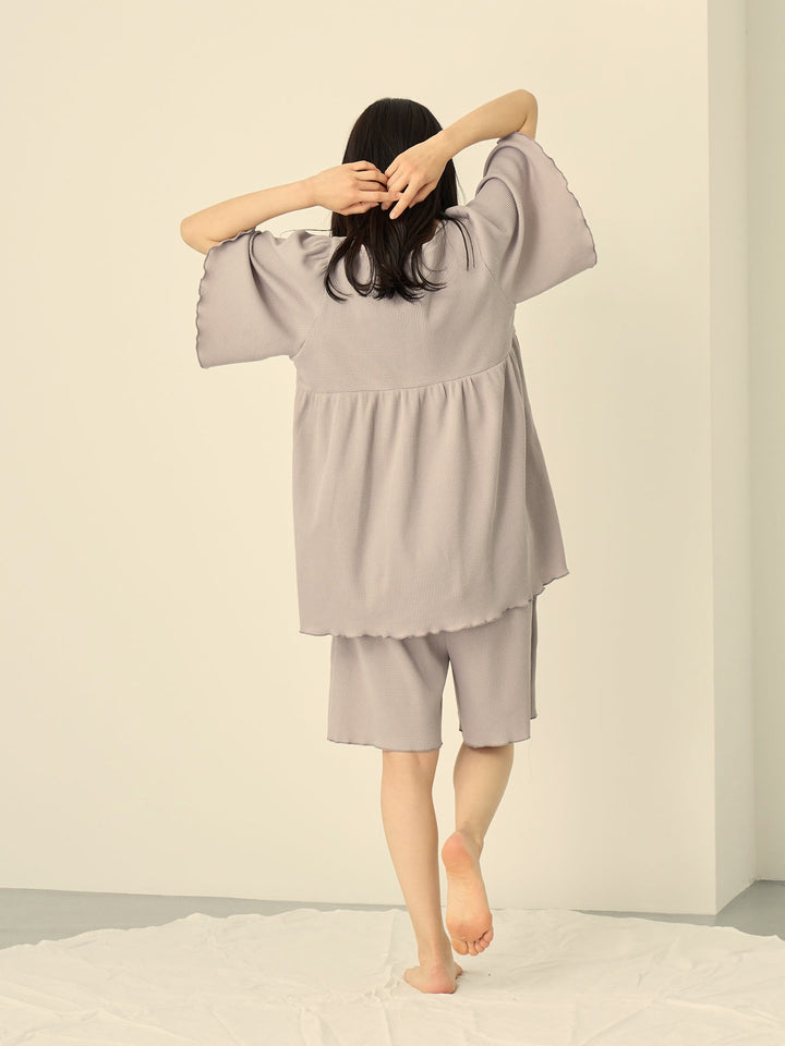 [Maternity/Nursing Clothes] Waffle pajama set with haramaki Light gray