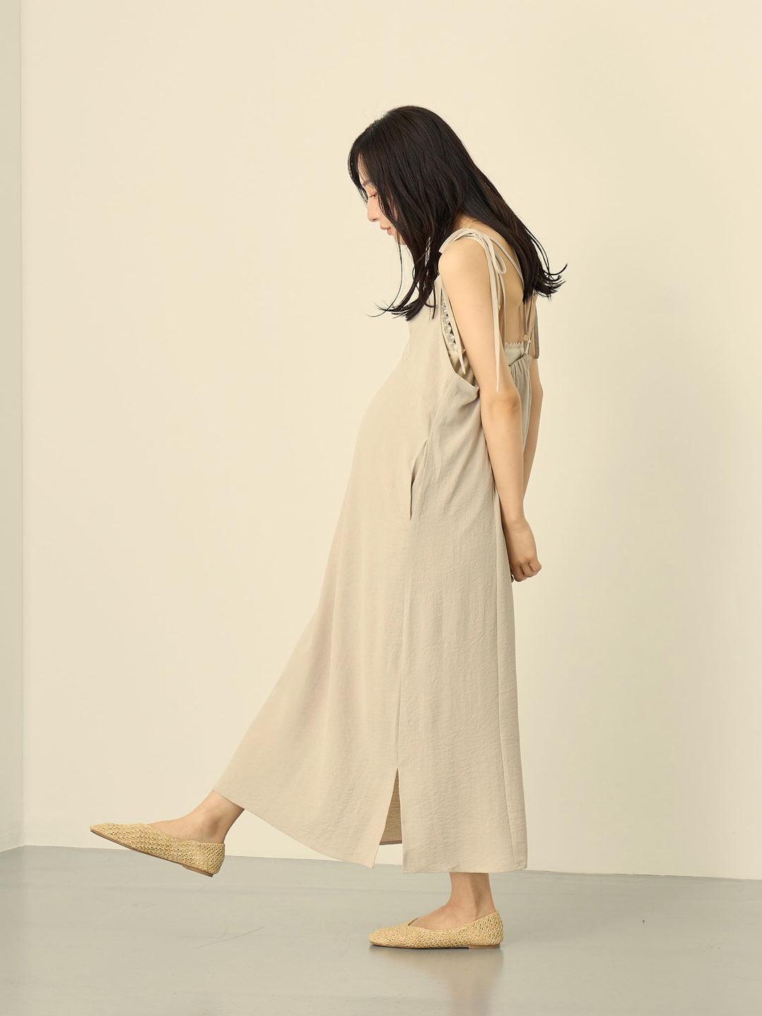 [Maternity/Postpartum] Cardigan set cami dress Beige