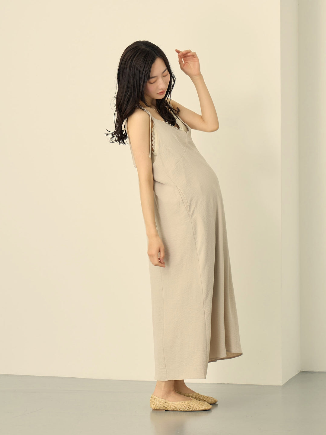 [孕妇/产后]开衫套装吊带连衣裙 米色