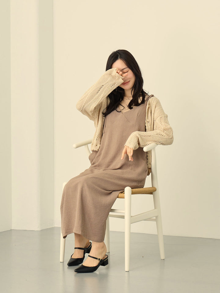 [Maternity/Postpartum] Cardigan set cami dress Brown
