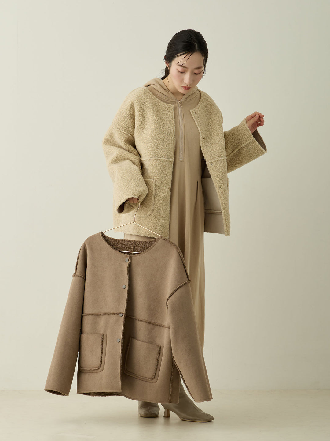 双面 Boa Ducker 夹克，米色