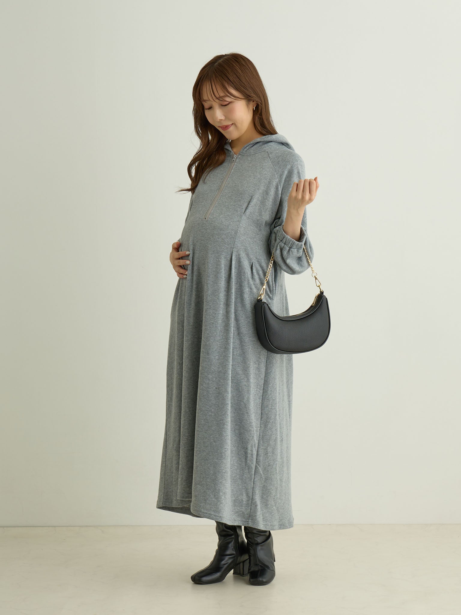 軽量裏起毛パーカーワンピース Gray – honono for mom&baby