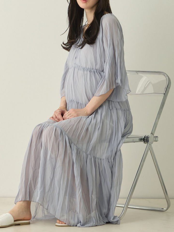 Sheer pleated dress, Light blue