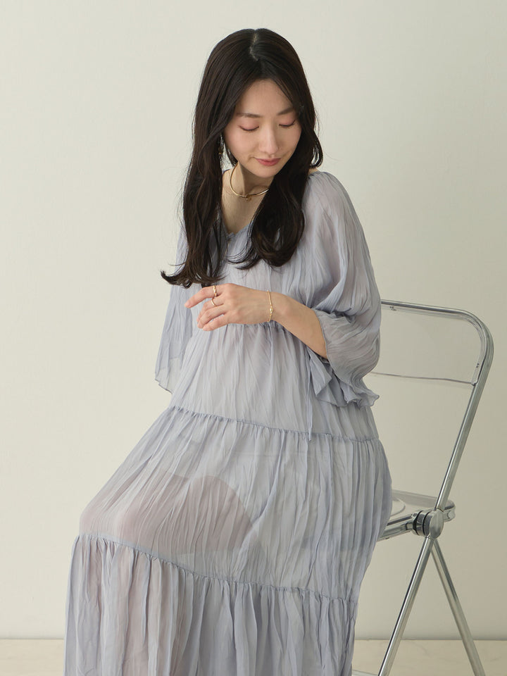 Sheer pleated dress, Light blue