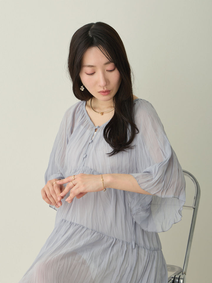 Sheer pleated dress, Light blue