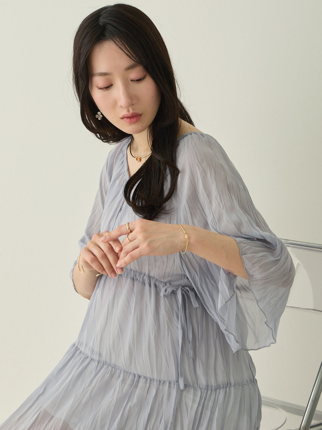 Sheer pleated dress, Light blue