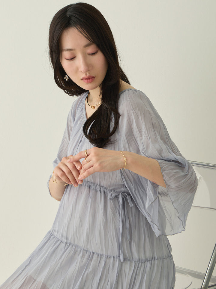 Sheer pleated dress, Light blue