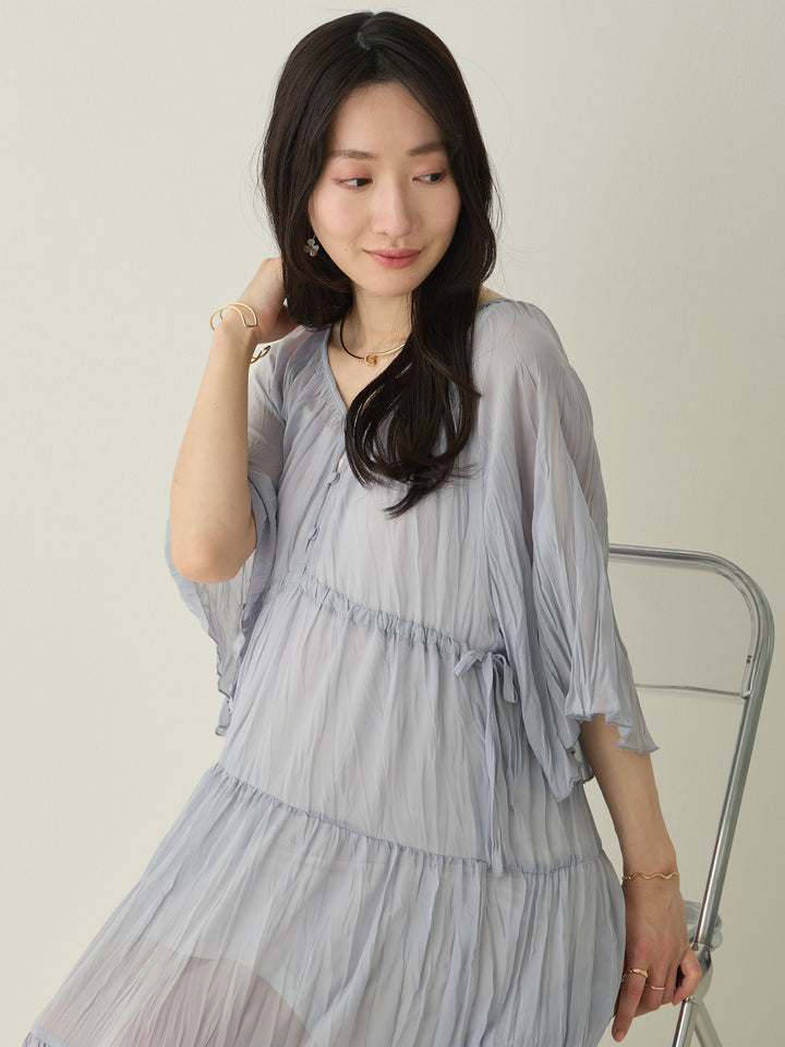 Sheer pleated dress, Light blue