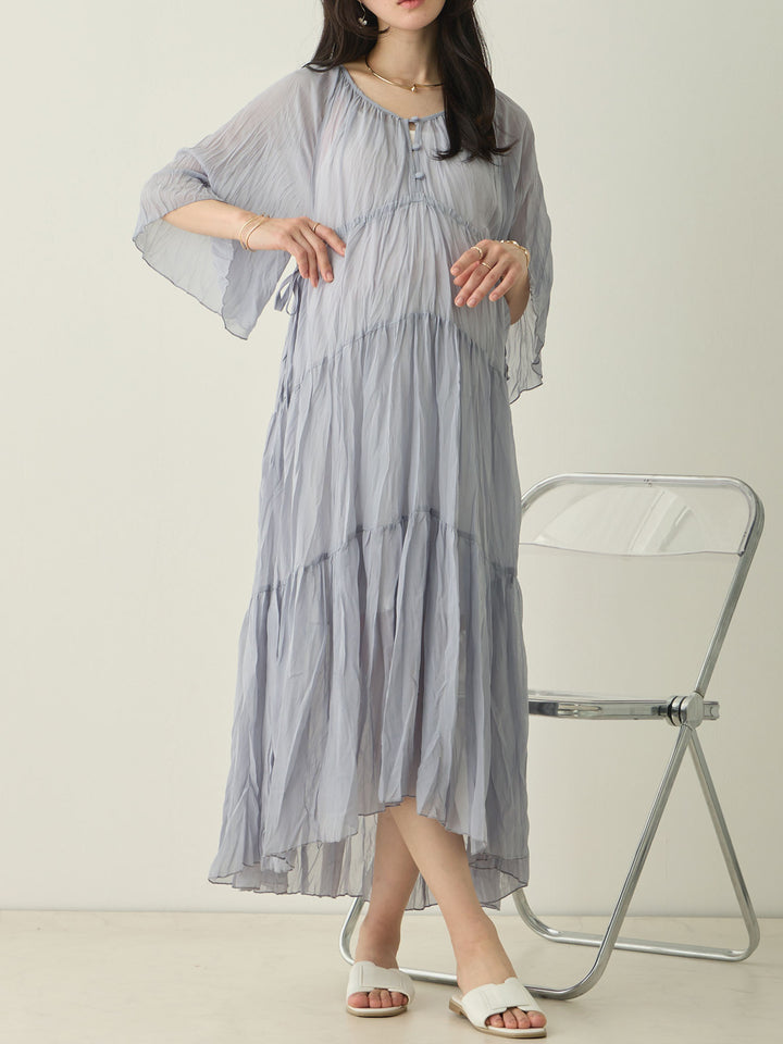 Sheer pleated dress, Light blue