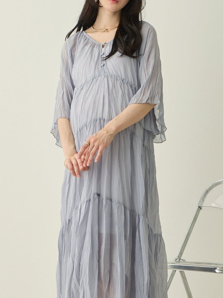 Sheer pleated dress, Light blue