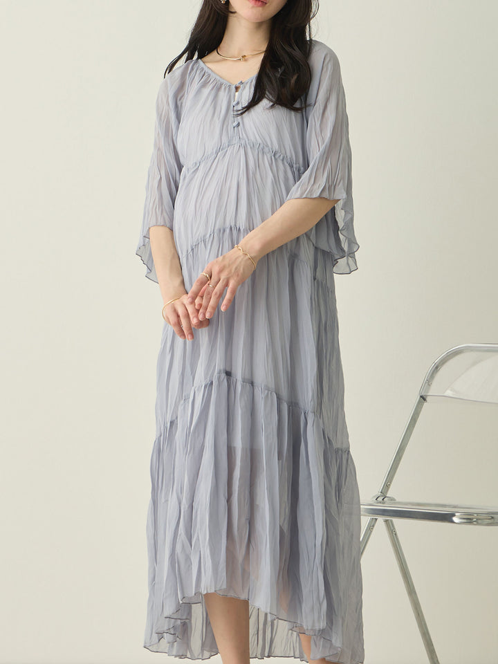 Sheer pleated dress, Light blue