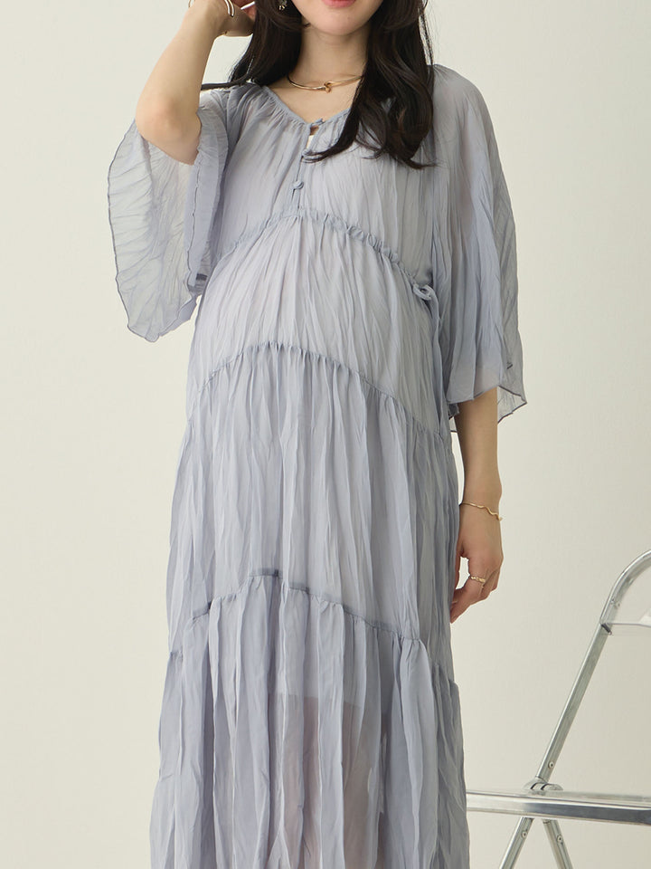 Sheer pleated dress, Light blue