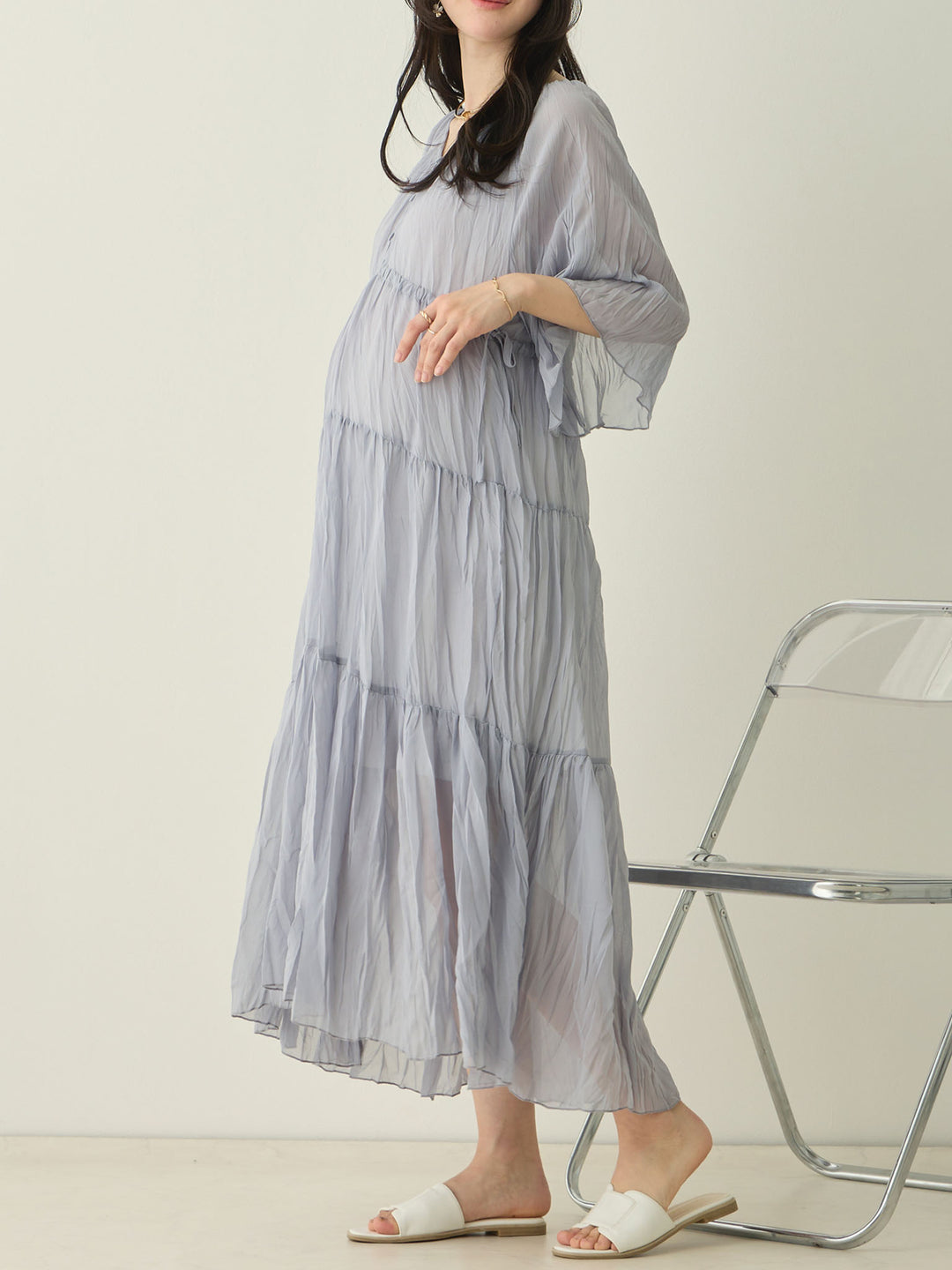Sheer pleated dress, Light blue