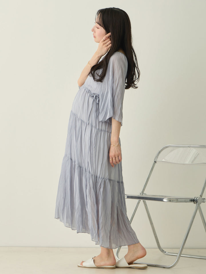 Sheer pleated dress, Light blue