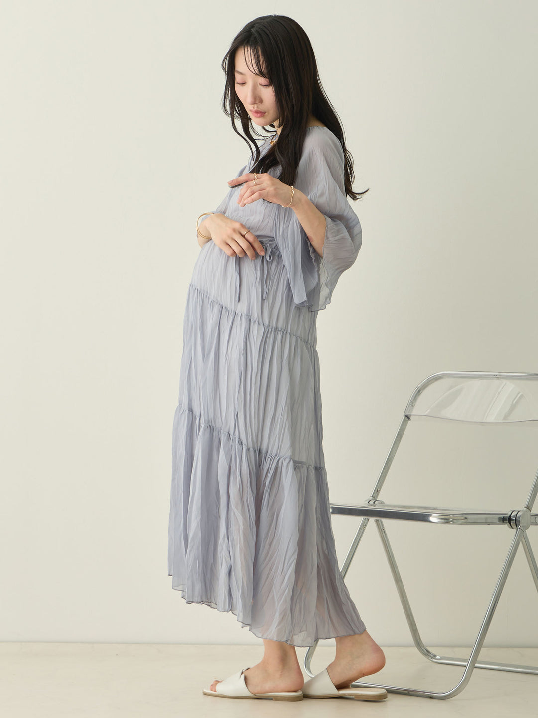 Sheer pleated dress, Light blue