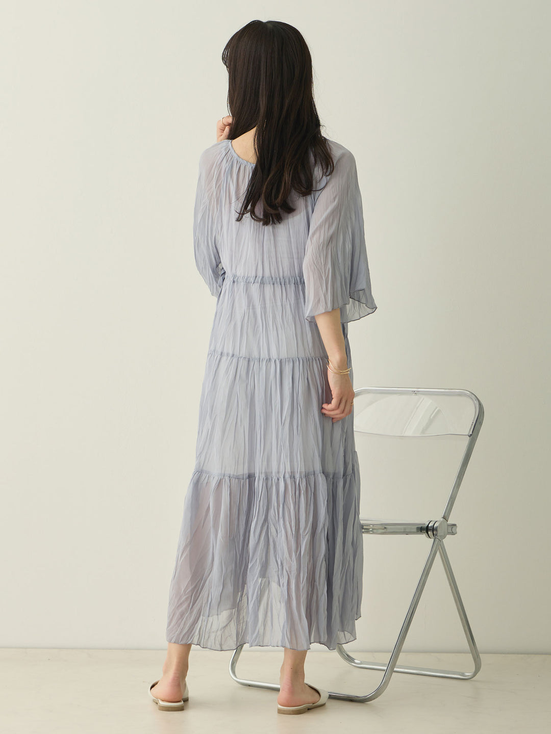 Sheer pleated dress, Light blue
