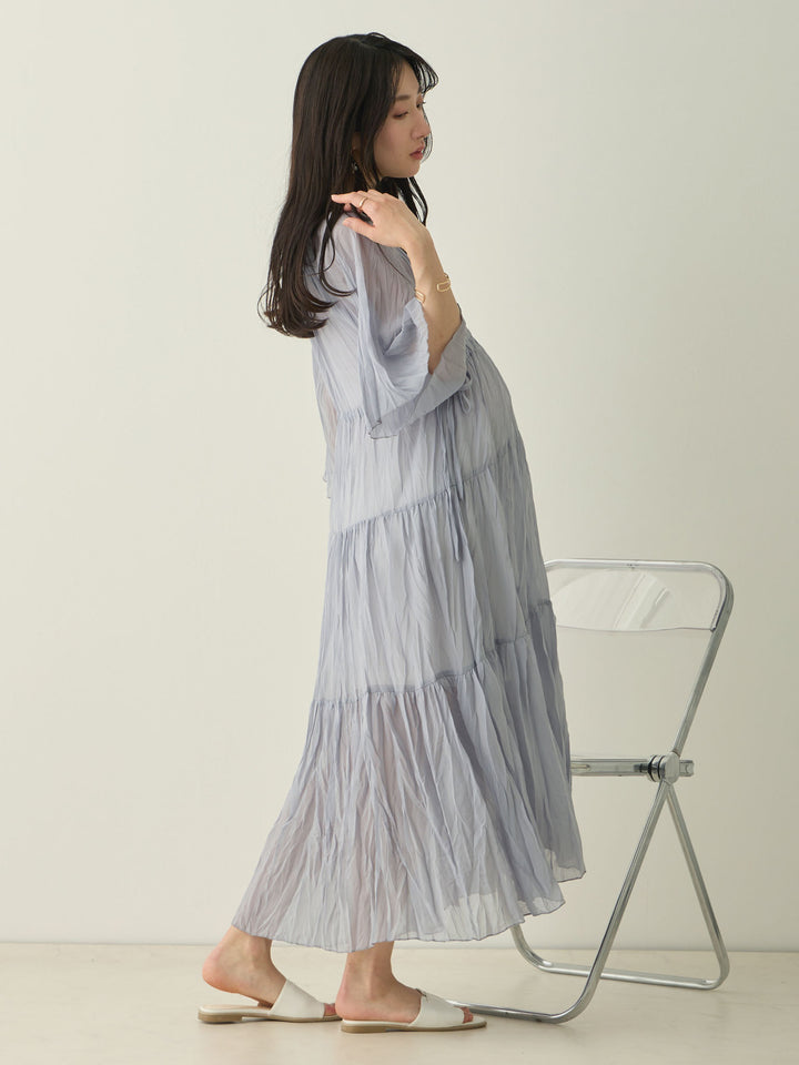 Sheer pleated dress, Light blue