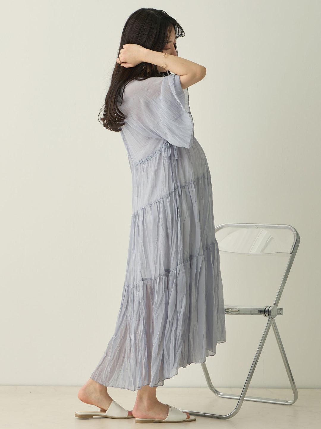 Sheer pleated dress, Light blue
