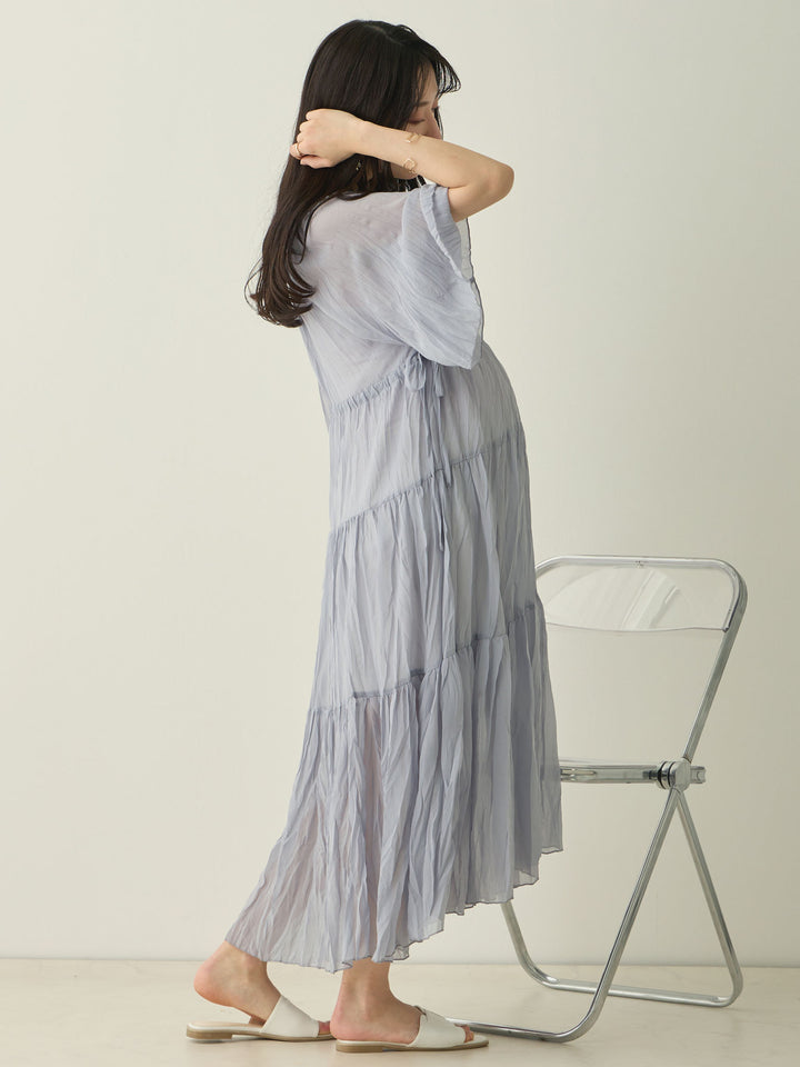 Sheer pleated dress, Light blue
