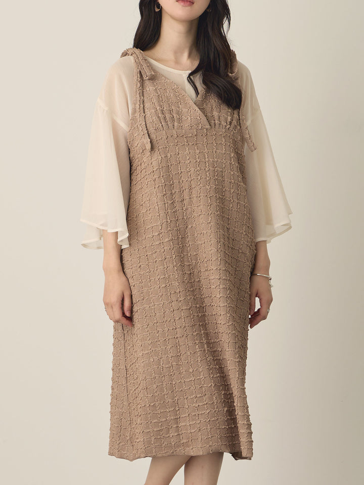 Shoulder Ribbon Cami Dress, Beige