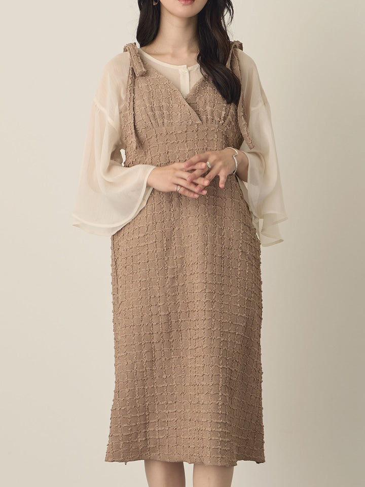 Shoulder Ribbon Cami Dress, Beige