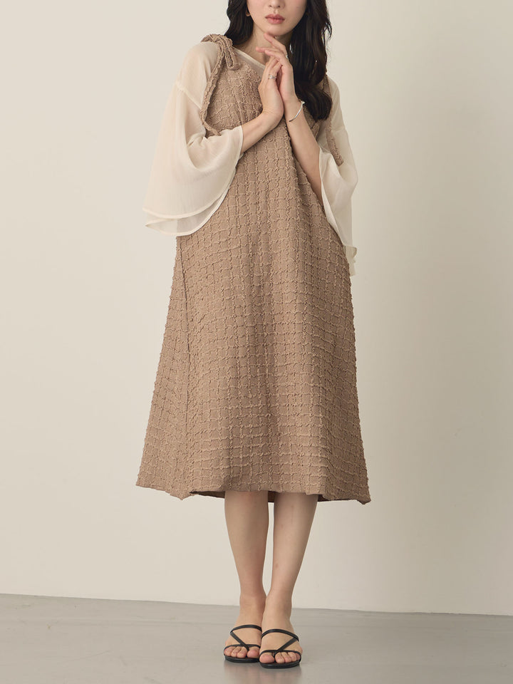 Shoulder Ribbon Cami Dress, Beige