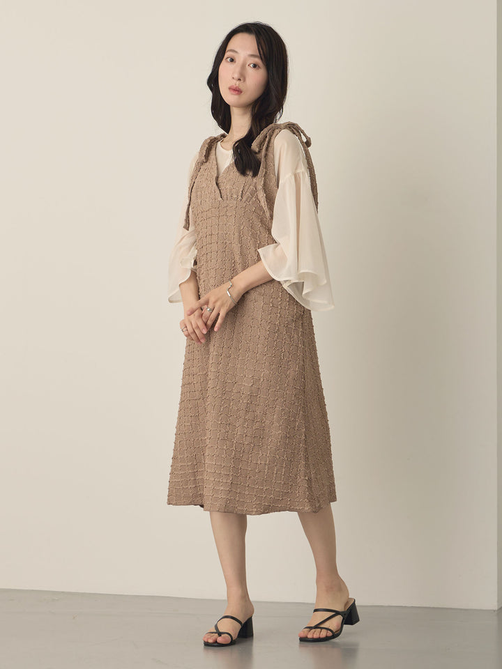Shoulder Ribbon Cami Dress, Beige