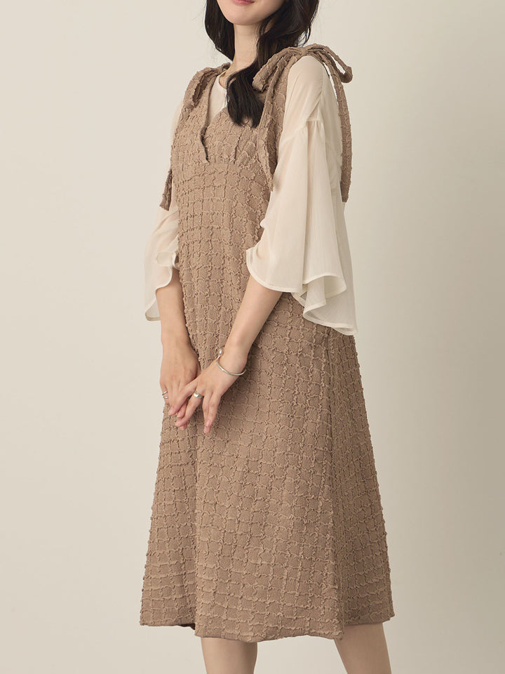 Shoulder Ribbon Cami Dress, Beige