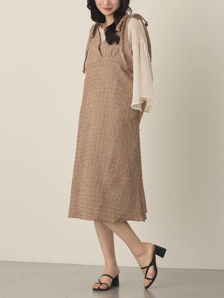 Shoulder Ribbon Cami Dress, Beige
