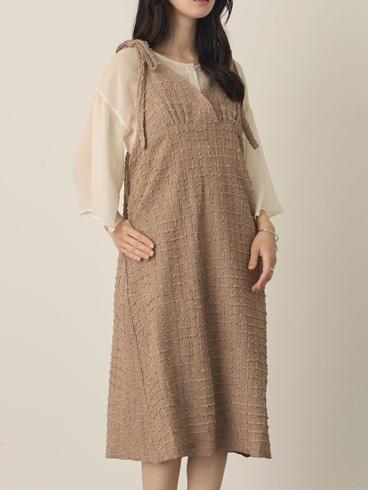 Shoulder Ribbon Cami Dress, Beige
