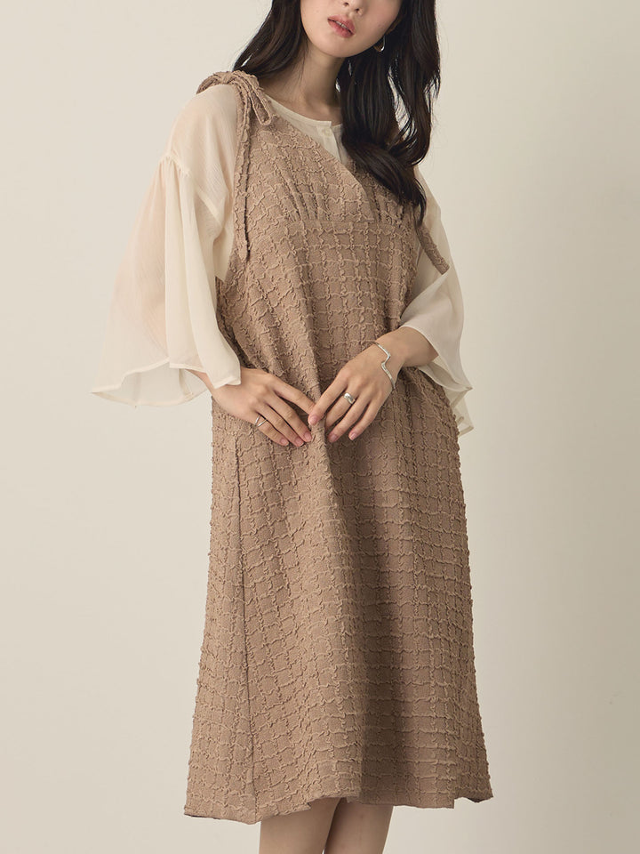 Shoulder Ribbon Cami Dress, Beige