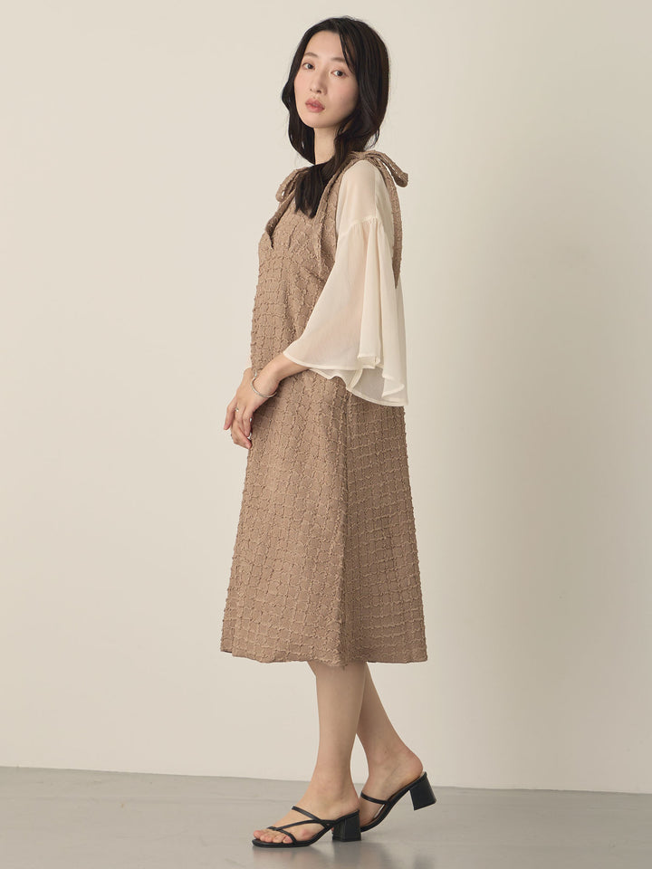 Shoulder Ribbon Cami Dress, Beige