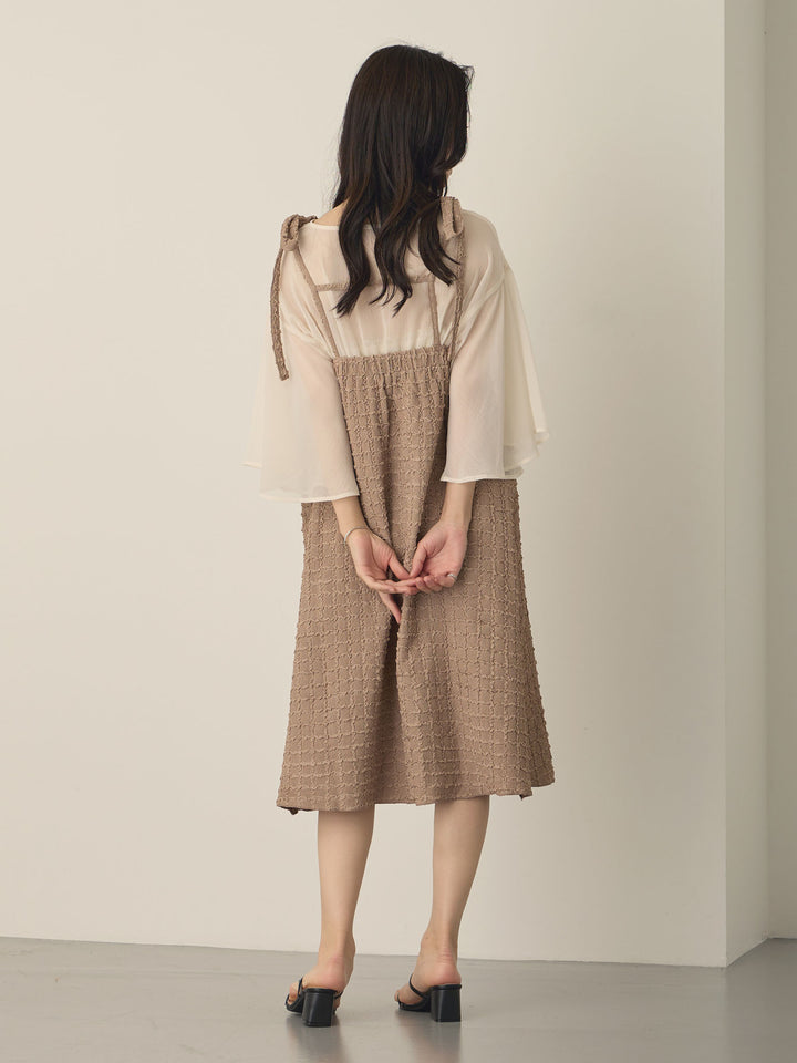 Shoulder Ribbon Cami Dress, Beige
