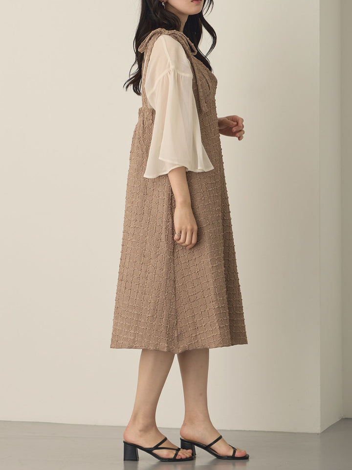 Shoulder Ribbon Cami Dress, Beige