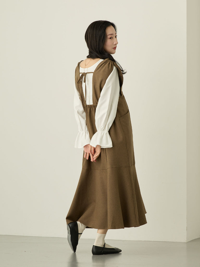 豪華で新しい マタニティ・授乳服】ツイードジャンパースカート Brown ワンピース