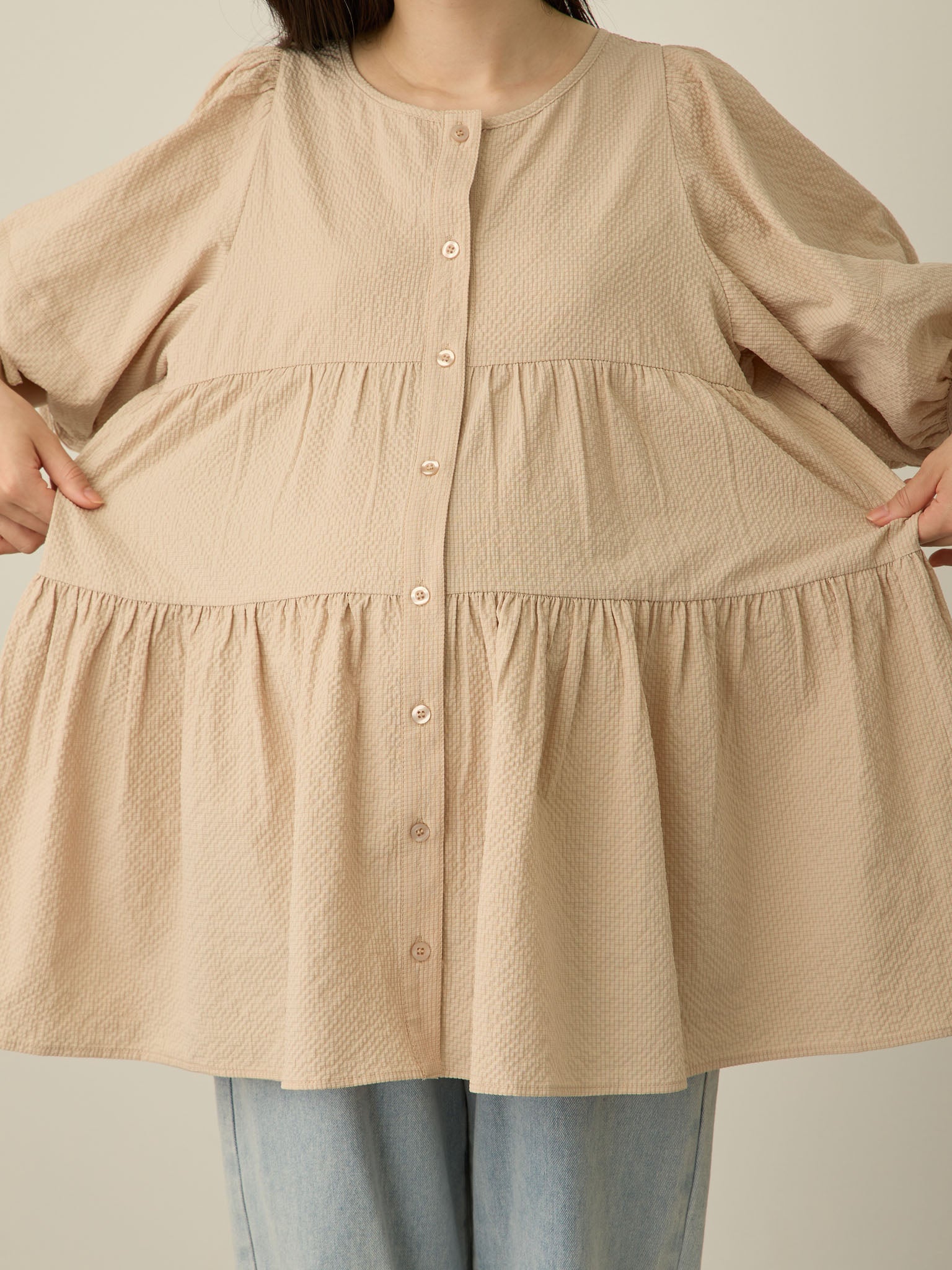 マタニティ・授乳服】前後2wayティアードチュニック Beige