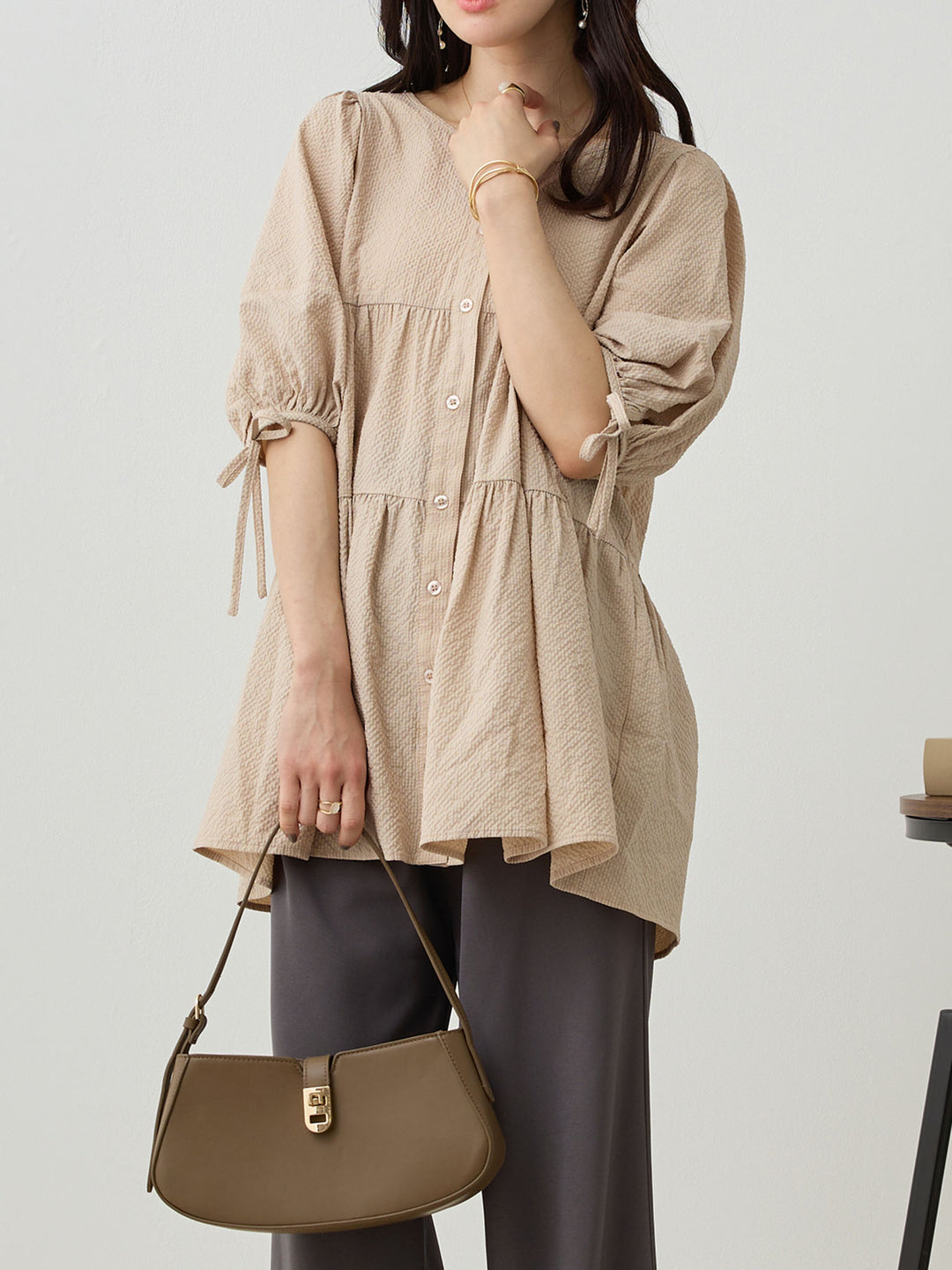 前後2wayティアードチュニック Beige