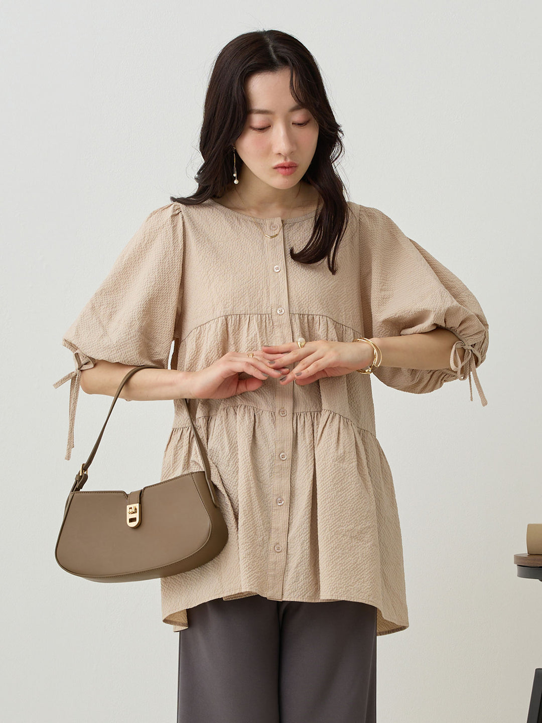 前後2wayティアードチュニック Beige