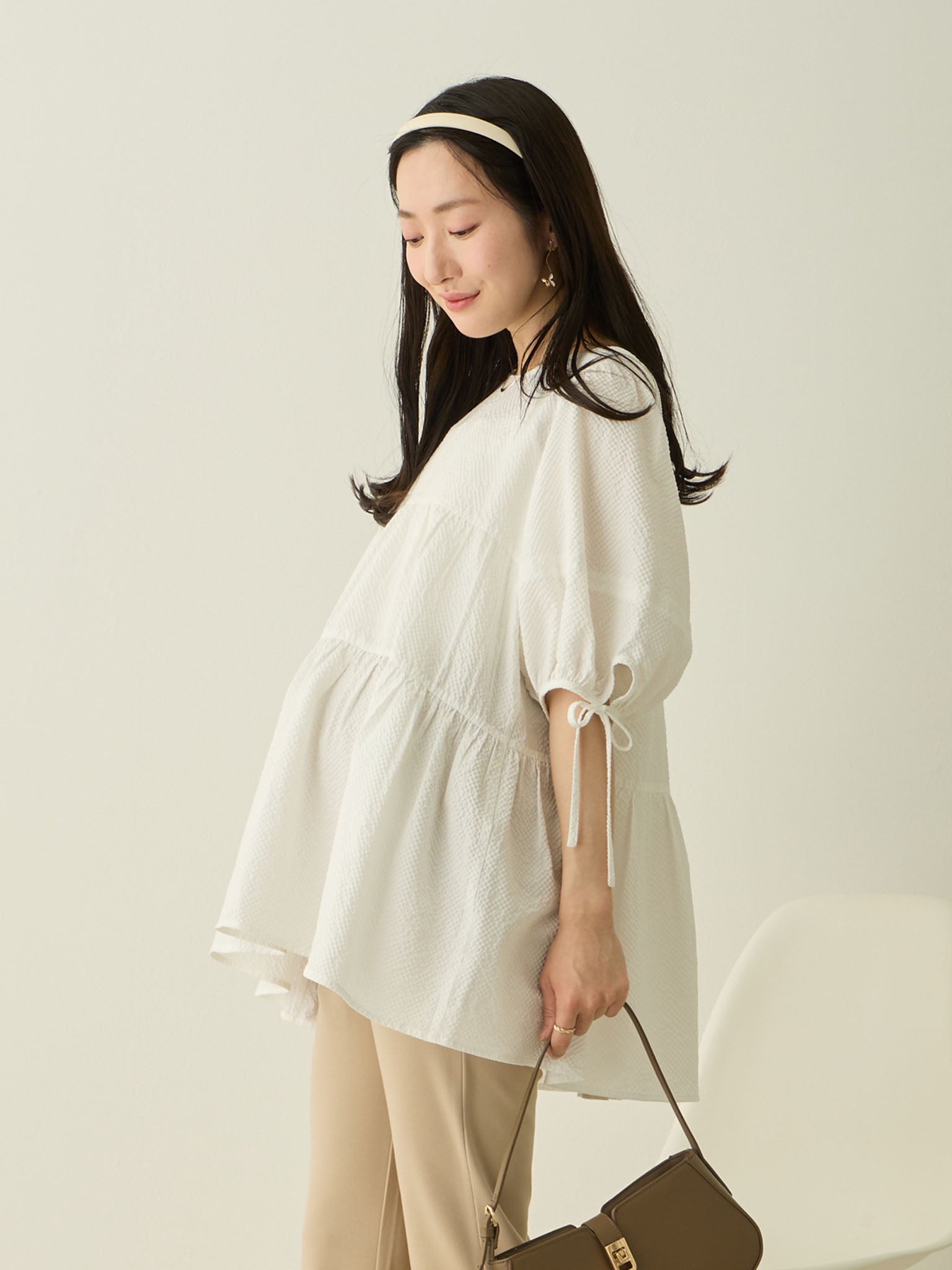 【新品未使用！】前後2wayティアードチュニック(アイボリー) 前後2wayティアードチュニック White – honono for mom&baby
