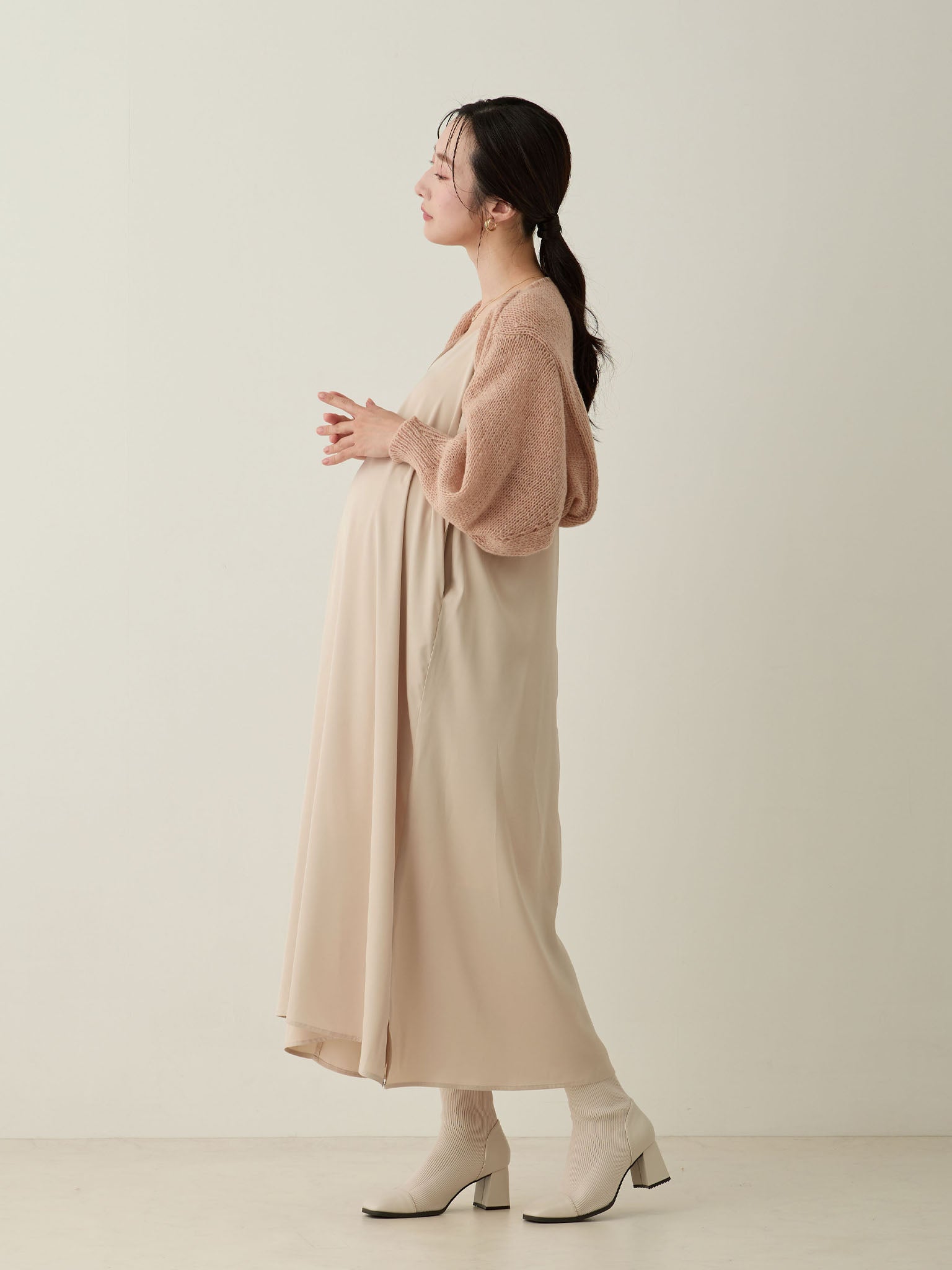 Mohair-like bolero set cami dress, Beige