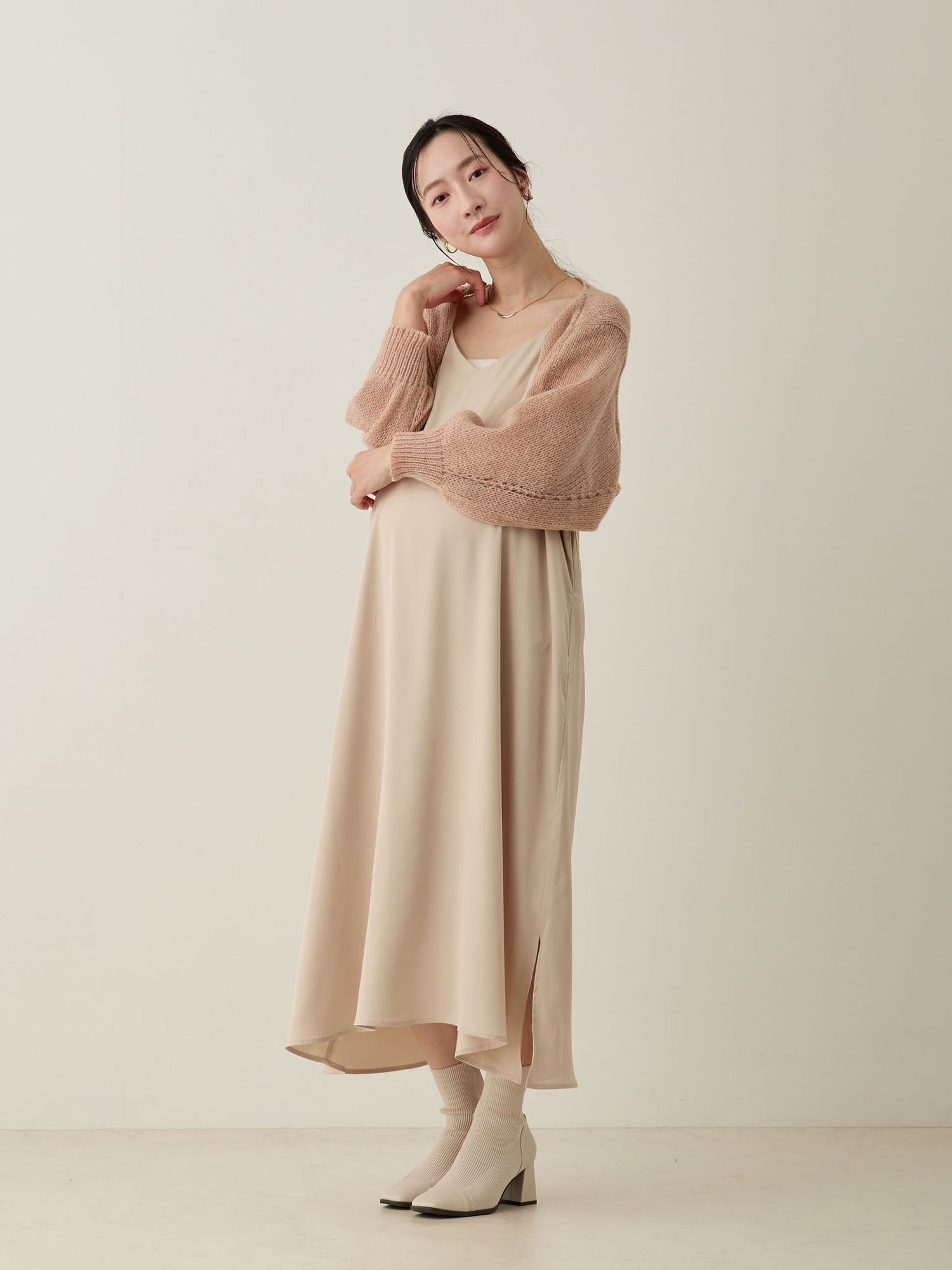 モヘアライクボレロセットキャミワンピース Beige