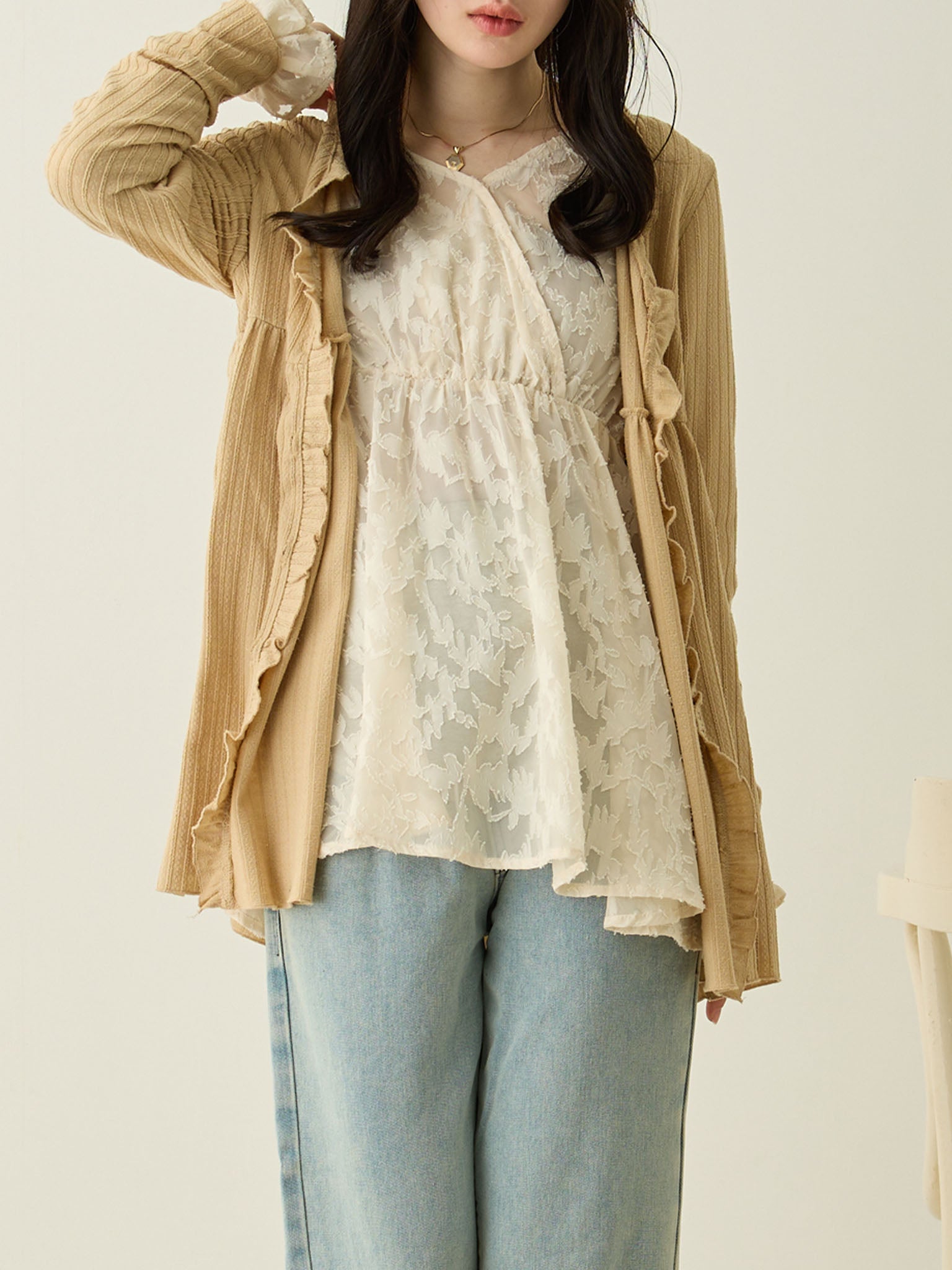【保障できる】 2wayジャガードブラウス Ecru mom&baby for honono – トップス