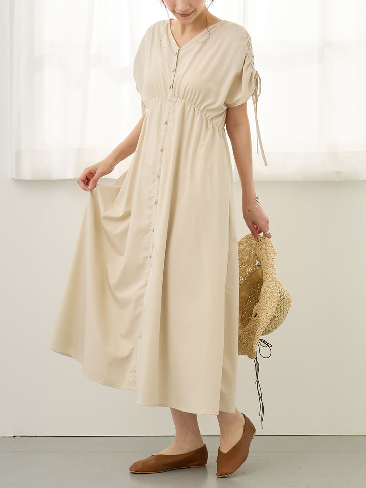 シャーリングスリーブワンピース Beige