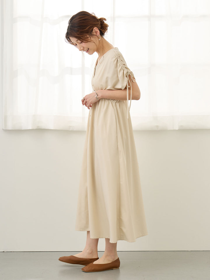 シャーリングスリーブワンピース Beige