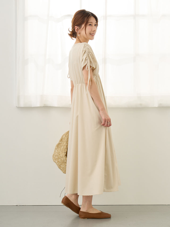シャーリングスリーブワンピース Beige