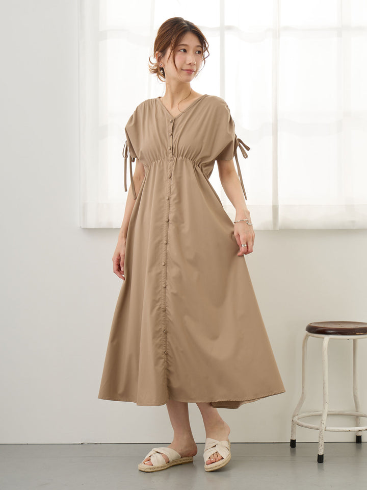 シャーリングスリーブワンピース Brown