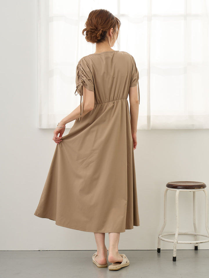 シャーリングスリーブワンピース Brown