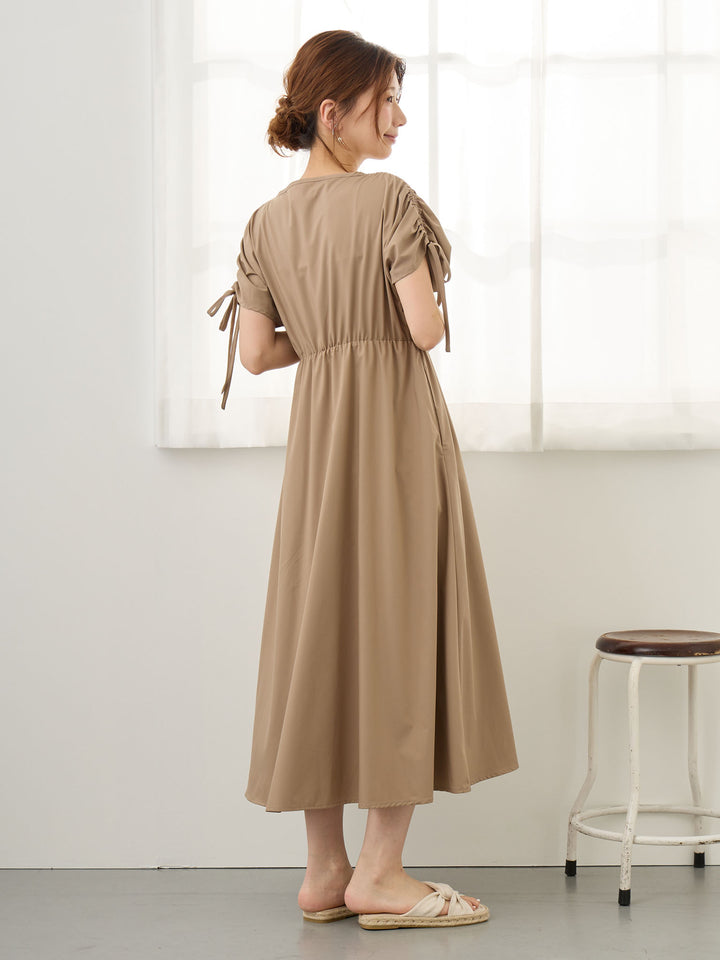 シャーリングスリーブワンピース Brown